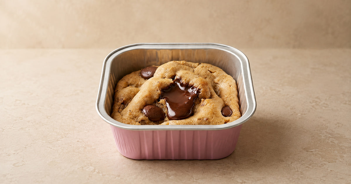 Warm eggless choco-chip scoop cookie baked in its serving mould at Affetto Di Casa Bengaluru